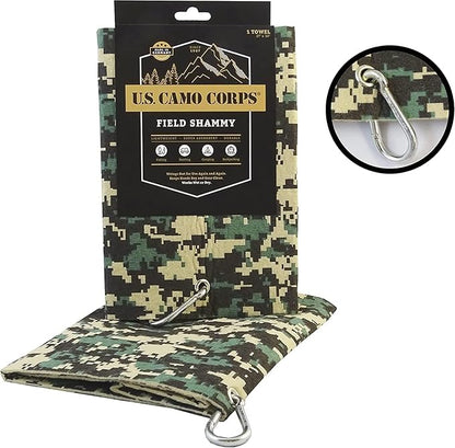 Field Shammy, Super Absorbent 27" x 10" Cloth Holds 12X Its Weight in Liquid, Caribener Clip, Scratch-Free, Eco-Friendly, Machine Washable, Towel for Outdoor and Indoor Use, Green