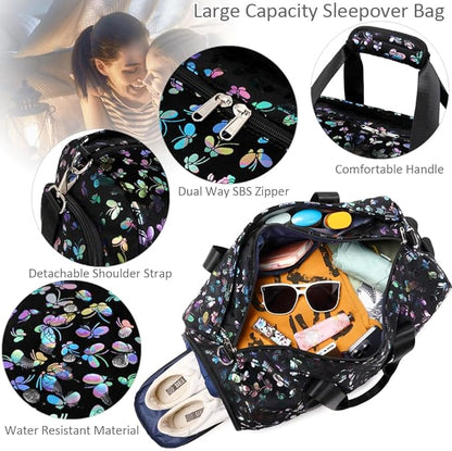 Duffle Bag for Girls Soft Fuzzy Butterfly Dance Bag for Girls Sports Gym Bag Ballet Bag Travel Duffle Bags with Shoes Compartment and Wet Pocket