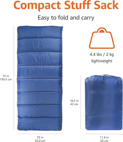 Amazon Basics Warm, Lightweight Cold Weather Sleeping Bag, Twin, Blue