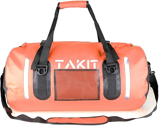 Waterproof Duffle Bag Travel Dry Bag 500D PVC for Motorcycle Tail Kayaking Rafting Boating Swimming Camping Hiking Beach Fishing (Orange, 60L)