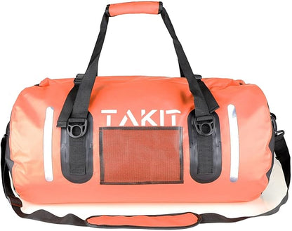 Waterproof Duffle Bag Travel Dry Bag 500D PVC for Motorcycle Tail Kayaking Rafting Boating Swimming Camping Hiking Beach Fishing (Orange, 60L)