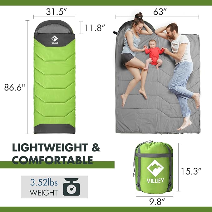 VILLEY Camping Sleeping Bag for Adults Boys and Girls, Lightweight Compact Backpacking Sleeping Bag for Outdoor, Traveling, Hiking
