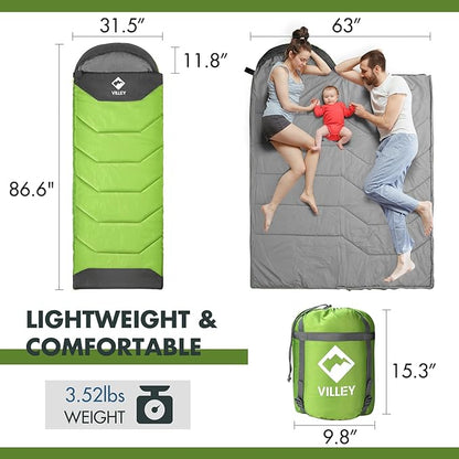 VILLEY Camping Sleeping Bag for Adults Boys and Girls, Lightweight Compact Backpacking Sleeping Bag for Outdoor, Traveling, Hiking
