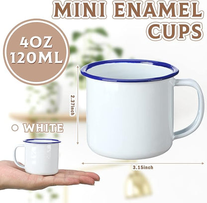 Yinder Mini Enamel Camping Coffee Mugs Metal Small Classic Portable White Campfire Mugs Bulk Vintage Cups with Handle for Coffee Tea Picnic Travel Indoor Outdoor Activities (36 Pcs,4 oz)