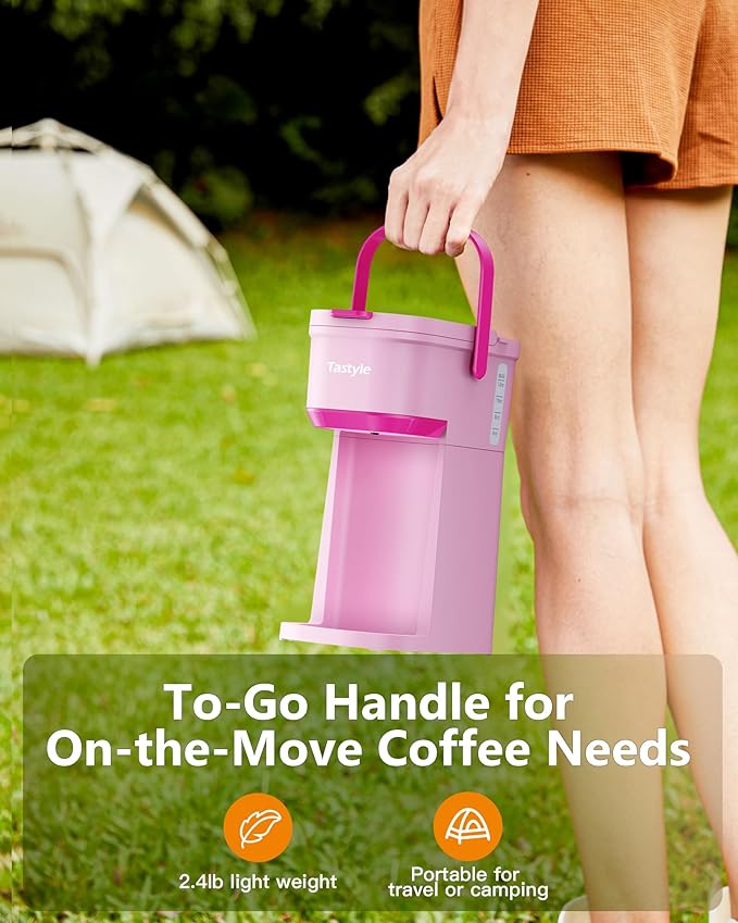 Single Serve One Cup Coffee Maker, for K Cups and Grounds, Mini Coffee Maker with Portable Handle, 6 to 12 Oz Brew Size, for Travel, Camping, Office, RV and Dorm, 120V, Dusty Rosa
