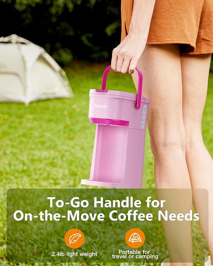 Single Serve One Cup Coffee Maker, for K Cups and Grounds, Mini Coffee Maker with Portable Handle, 6 to 12 Oz Brew Size, for Travel, Camping, Office, RV and Dorm, 120V, Dusty Rosa