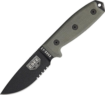 ESEE -3S with Glass Breaker Pommel Black Blades with Micarta Handles and Black Molle Sheath