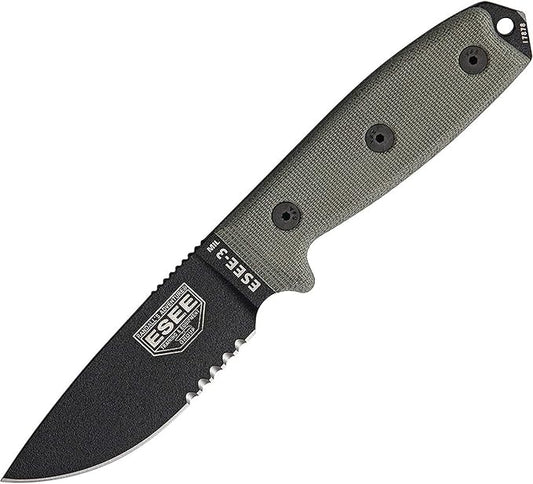 ESEE -3S with Glass Breaker Pommel Black Blades with Micarta Handles and Black Molle Sheath