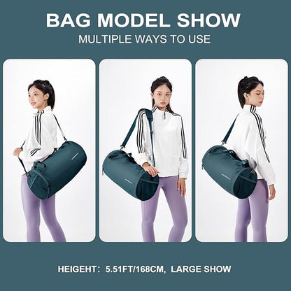 Gym Bag for Women and Men With Wet & Shoe Compartment - Small Duffle for Travel, Sport, Workout, Overnight Weekender - Carry-on Tote - Peacock Blue