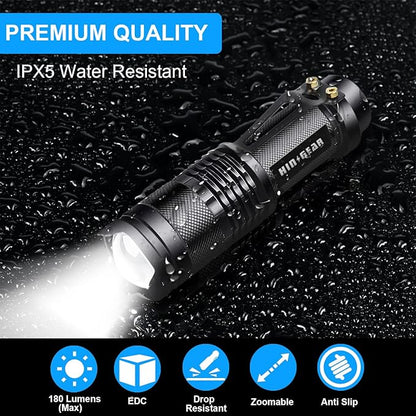 Mini Flashlights 4 Pack, Super Bright LED Tactical Flashlight with Clip, Aluminum, 3 Modes, Zoomable, Waterproof - Best EDC Flash Light for Gift, Hiking, Camping, Emergency Use