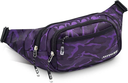 Large Fanny Packs for Women, 5-Zipper Pockets Water Resistant Practical Waist Bag, for Outdoor Running Cycling Sports Travel Hiking Camping Fishing Fashionable Camo Belt Bags