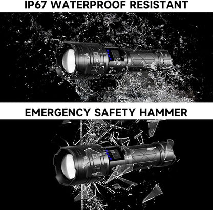 Rechargeable Flashlights High Lumens, 990000LM Powerful Tactical Flashlights, 5 Modes LED Flashlight Adjustable, Brightest Flashlight Waterproof, Handheld Flash Light for Emergencies, Camping, Hiking