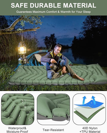 Inflatable Sleeping Pad for Camping, Extra Thick 3.9 Inch Self Inflating Camping Pad with Built-in Foot Pump & Pillow, Ultralight Compact Camping Sleeping Mat for Backpacking Camping Hiking