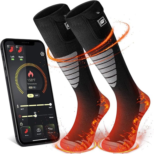 Heated Socks for Women Men Rechargeable Washable, Battery Electric Heated Socks Foot Warmers with APP Control for Skiing Hunting Riding Camping Fishing Hiking Outdoor Work