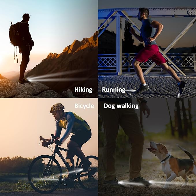 RAHAN Rechargeable Headlights for Croc 2pcs,Flashlights Attachment for Crocs, LED Shoes Light with 3 Light Modes for Dog Walking, Camping, Running, Suitable for Adults, Black