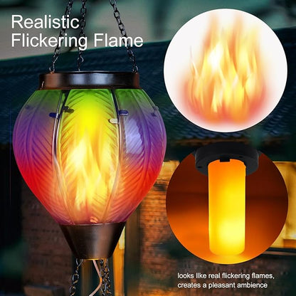 Solar Hot Air Balloon with Candle Holder - Waterproof Solar Lantern with Flickering Flame Metal & Glass Waterproof Lanterns for Garden Patio Pathway Yard Porch Decor Multi-Color