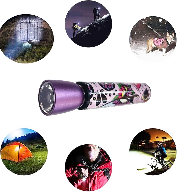 Portable LED Flashlight Battery,Rechargeable Flash Light, for Emergency, Outdoor, Camping, Hiking (Purple)