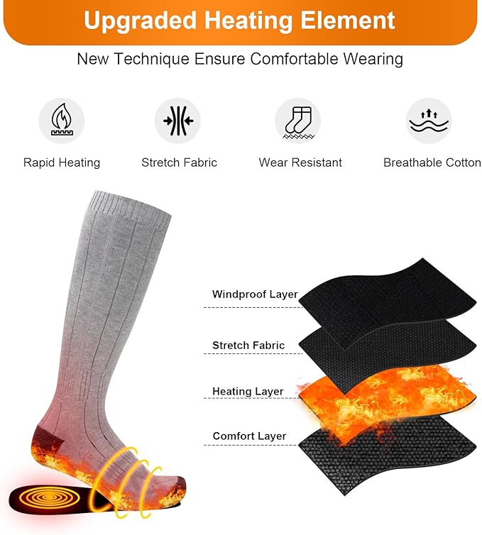 Heated Socks, Heated Socks for Women Men, 5000mAh Rechargeable Electric Heated Socks Up to 8 Hours, Washable Winter Warm Socks for Outdoors Work Fishing Hunting Skiing Cycling Hiking Camping
