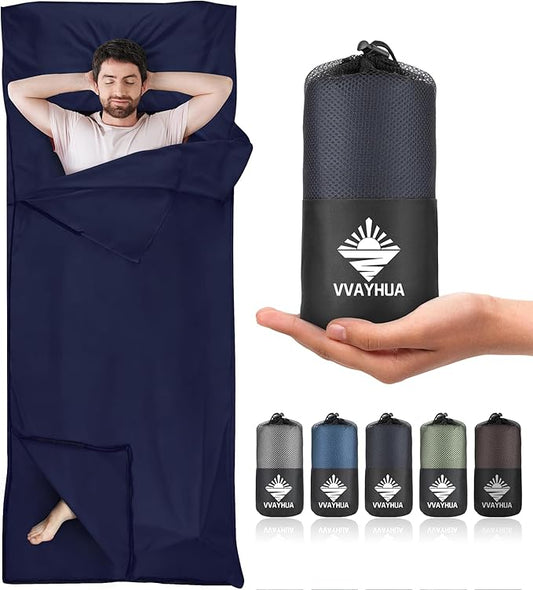 Sleeping Bag Liner, Sleep Sack Travel Sheets, Two-Way-Zipper Expose Feet Separately, Portable Single Camping Sheet for Hotel,Hostels,Business Trips
