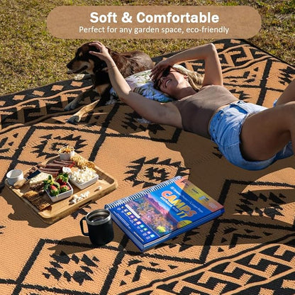 LILIOFFIC Outdoor Rug Waterproof 9x12 ft Outdoor Carpet Patio Rug Mat Reversible RV Camping Rug Plastic Straw Rug Outside Outdoor Area Rug for Patio Deck Balcony Backyard Picnic Beach