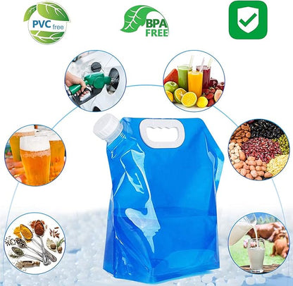 Hakkin Collapsible Water Tank Container 4 Pack 1.3 Gallon/5L, No-Leak Freezable Portable BPA Free Food Grade Plastic Storage Jug for Camping, Hiking, Travel, Emergency Survival Kit Bonus 2 Pcs Caps