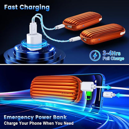 Hand Warmers Rechargeable - 14000mAh Rechargeable Hand Warmers 2 Pack, 15Hrs Warmth Heat Up to 131℉ with LED Light, USB Electric Heated Hand Warmers Reusable Power Bank for Golf, Raynauds, Camping