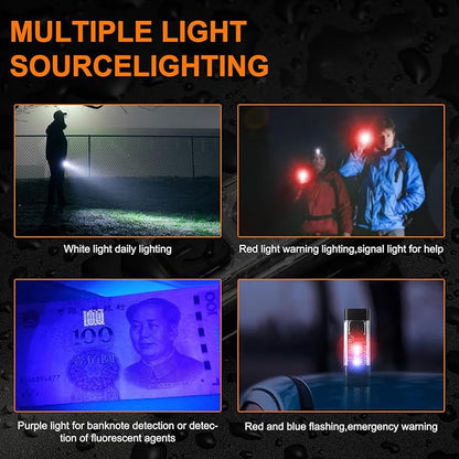 Mini EDC Flashlight - 700 Lumens, USB C Rechargeable Keychain Flashlights IP65, Magnetic with UV Red Blue Light- Ideal for Everyday Carry, Camping, Hiking, Emergency