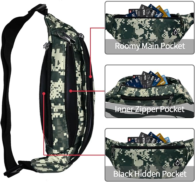 Fanny Pack for Men Women, Waterproof Sports Waist Bag Pack, Belt Bag for Travel Hiking Running