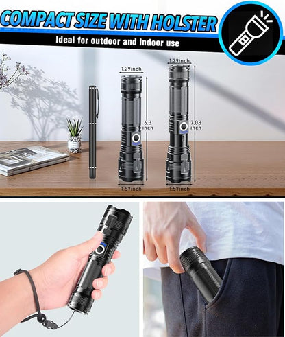 Flashlights High lumens Rechargeable USB C Flash Light, Super Bright LED Flashlight with 100,000 Lumens, Long Beam 3280Ft, IPX5 Waterproof Tactical Flashlight Powerful for Emergency, Camping