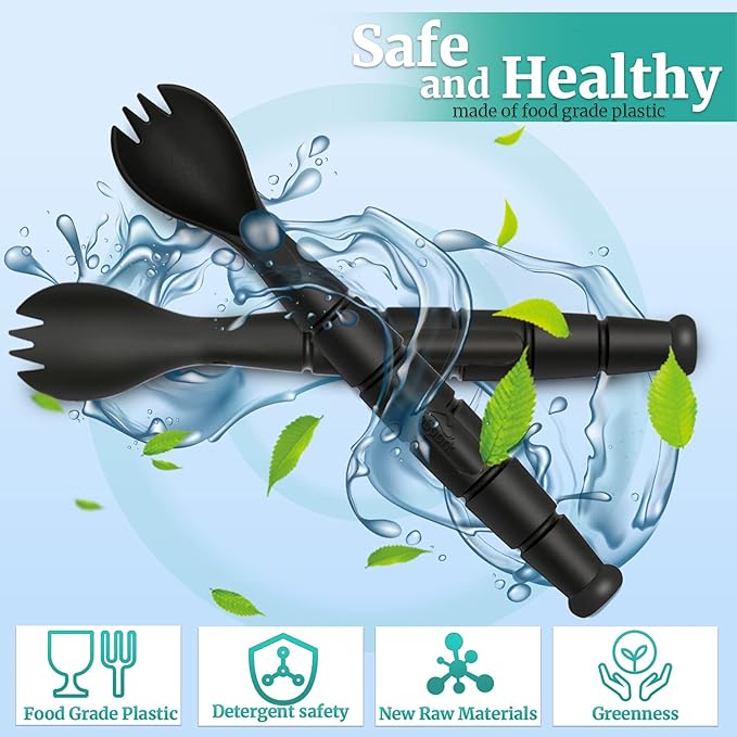 Tactical Spork, Tactical Spork Cutter Combo, 3 in 1 Tactical Camping Utensils, Camping Gear & Camping Flatware with Hidden Cutter, 1 Pack, Black