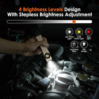 Rechargeable Flashlight Magnetic - Three Light Sources LED Flashlight with Clip Design, Flat Flashlight for Car Repairing/Camping/Emergency