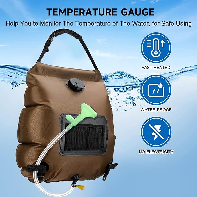 Solar Shower Bag, Solar Heating Camping Shower Bag, 5Gal(20L) Portable Camping Shower Bag, with Removable Hose and On-Off Switchable Shower Head, for Outdoor Traveling/Climbing/Hiking/Beach/Swimming