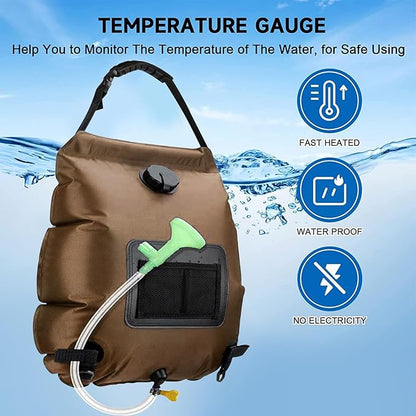 Solar Shower Bag, Solar Heating Camping Shower Bag, 5Gal(20L) Portable Camping Shower Bag, with Removable Hose and On-Off Switchable Shower Head, for Outdoor Traveling/Climbing/Hiking/Beach/Swimming