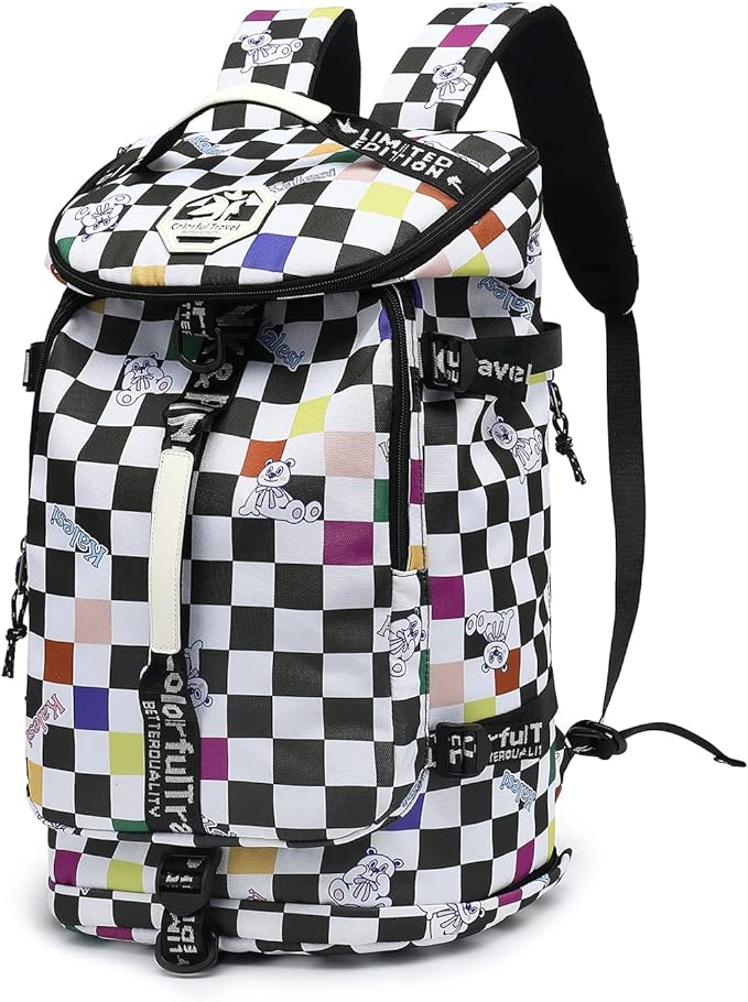 Gym Duffle Bag Backpack 4-Way Waterproof with Shoes Compartment for travel Sport Hiking laptop (Checkerboard) XL