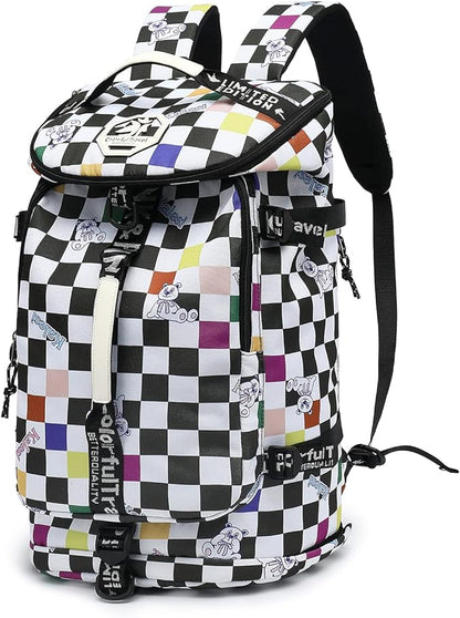 Gym Duffle Bag Backpack 4-Way Waterproof with Shoes Compartment for travel Sport Hiking laptop (Checkerboard) XL