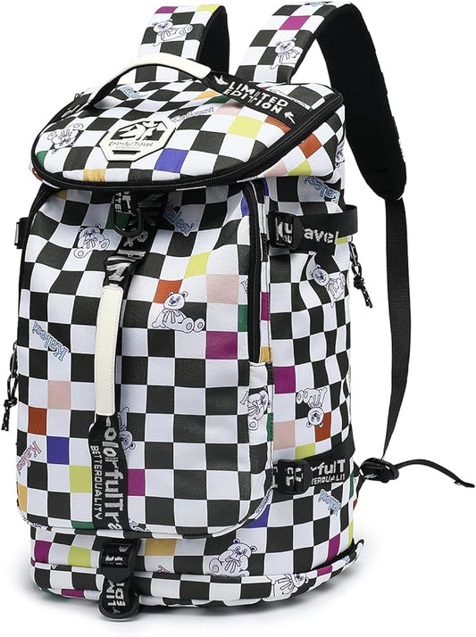 Gym Duffle Bag Backpack 4-Way Waterproof with Shoes Compartment for travel Sport Hiking laptop (Checkerboard) XL