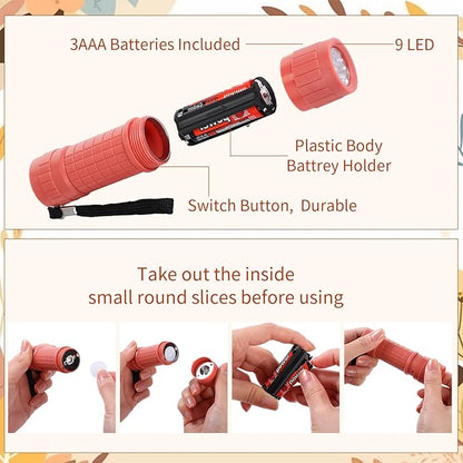 18 Pack 9 LED Flashlight Bulk Plastic Handheld Flashlight Kids Flashlight with Lanyard, Each with 3 AAA Batteries Included for Kids Night Reading Party Camping Emergency Hunting, 6 Color