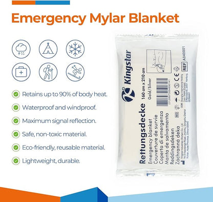Emergency Blankets (4 Packs, 83" L x 62" W) Large Gold Mylar Thermal Blankets for Survival and Protection,Space Blanket Survival Kits Camping Blanket, Ideal for Outdoors, Hiking, Survival