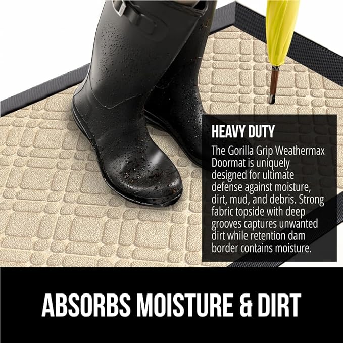 GORILLA GRIP 100% Waterproof All-Season WeatherMax Doormat, 72x24 Runner, Durable Natural Rubber, Stain and Fade Resistant, Low Profile, Indoor Outdoor Door Mats, Easy Clean Entry Mat, Modern Latte