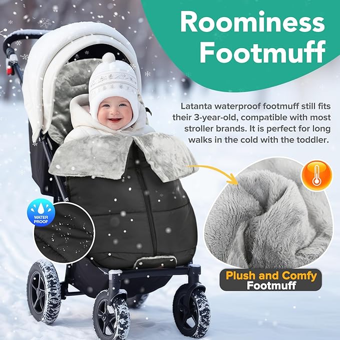 Warm Bunting Bag, Universal Stroller Cover for Winter Sleeping Bag Blanket Cold Weather, Waterproof Toddler Footmuff (Black, Large)