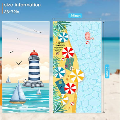 Microfiber Sand Free Beach Towel 72"x36",Extra Large Lightweight Super Absorbent Thin Fast Drying Towels for Swimming Bathing Pool Outdoor Hiking Adults(2 Pack Sunshine Coast)