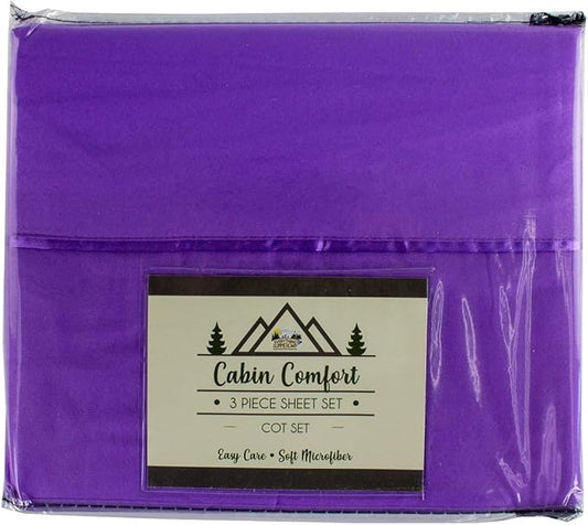 Everything Summer Camp Cabin Comfort - Cot Sheet for Camping and RV Cots - Fits All Cot Size Beds Comfortably -72 x 28 Inches - Super Soft (3 Piece Cot (Fitted, Flat, Pillowcase), Purple)