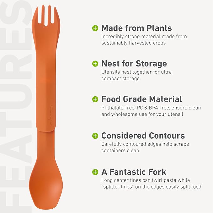 ﻿GoBites Duo and Bio Duo Travel Silverware, Full Size Portable Fork & Spoon, Reusable Utensil Set, PC and BPA-free, Food-Safe Nylon or Plant-Based Resin, ﻿Extended - 9.1” X 1.6”