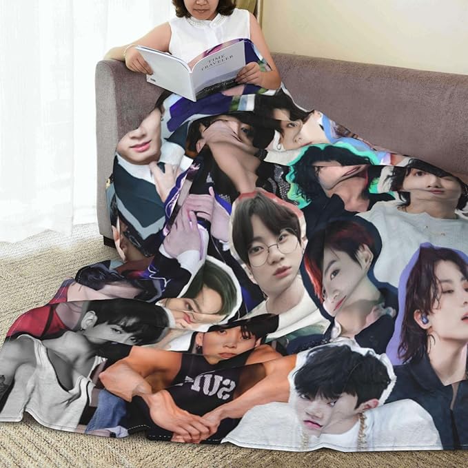 Jung Kook Blanket 60"X80" Soft and Comfortable Warm Fleece Throw Full Picture of Idol Group Blankets Yoga Blankets Beach Blanket Picnic Blankets Gift for Dorm Room Decor Sofa Bed Camping Travel