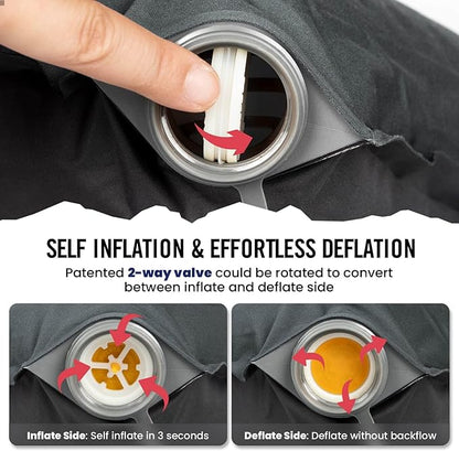 Hikenture Self Inflating Camping Pillow, Foam Travel Pillows for Sleeping, Ergonomic 3D Support Inflatable Pillow, Compressible Blow Up Camp Pillow, Portable Backpacking Pillow, Grey