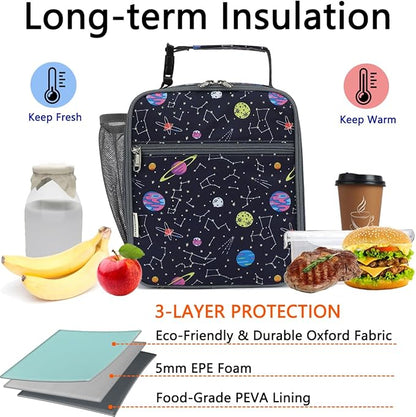 Lunch Box for Kids Boys Girls Men Women, Insulated Small Soft Cooler Lunch Bag Kit for School Work Picnic Travel - Reusable Portable lunchbox,Stars