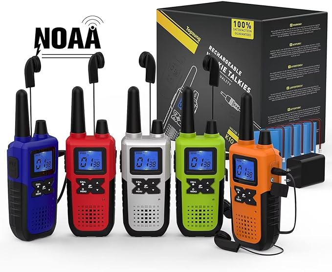 5 Walkie Talkies for Adults Long Range Rechargeable Walkie-Talkies - Long Distance 2 Way Radios Walkie Talkies 5 Pack Walkie Talkies with Earpiece and Mic Set USB Charger Lanyard NOAA Weather Alert