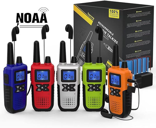 5 Walkie Talkies for Adults Long Range Rechargeable Walkie-Talkies - Long Distance 2 Way Radios Walkie Talkies 5 Pack Walkie Talkies with Earpiece and Mic Set USB Charger Lanyard NOAA Weather Alert