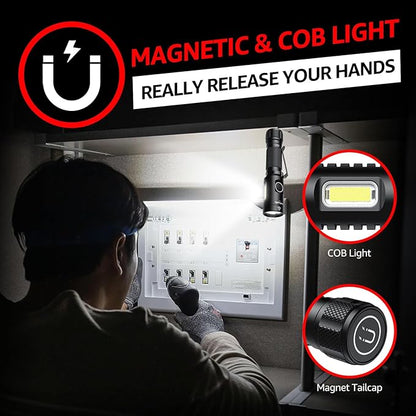 A5 Flashlight,EDC Flashlight with Magnet, 2Pack Mini Tactical Flashlight,Dual Fuel Max 700 High Lumens,6 Modes,Cob worklight for Camping, Emergency(Not Included Battery) Gift