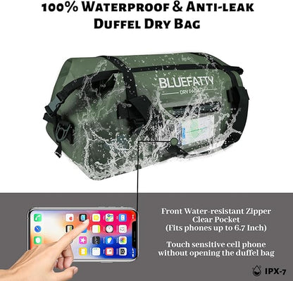 Large Waterproof Duffel Bag Roll-top Heavy Duty Dry Duffle Bags for Motorcycling, Rafting, Boating, SUP, Kayaking, Travel, 70L(Army Green)